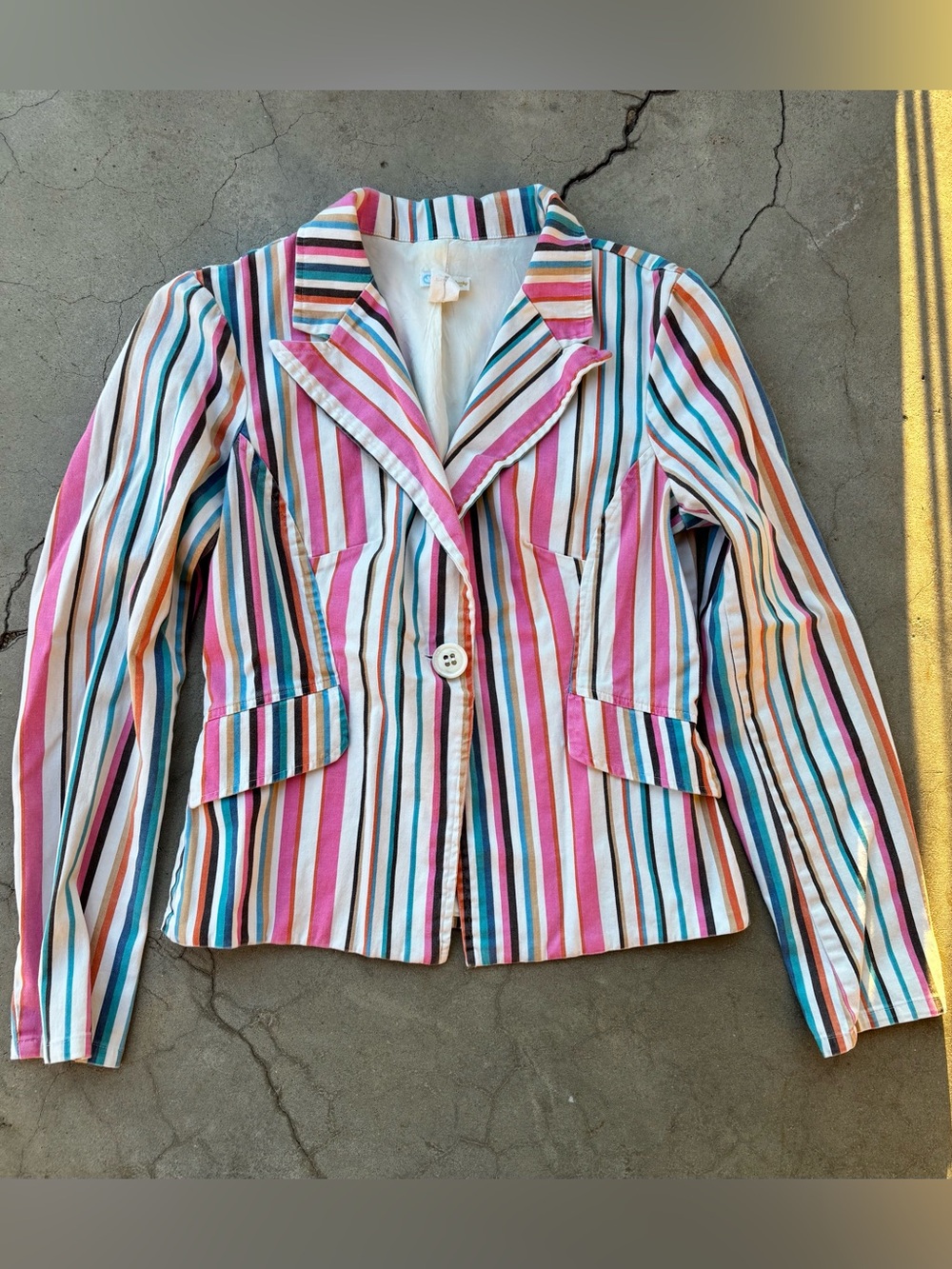 VTG Rubber Ducky Productions Rainbow Striped Blazer Jacket L Cotton USA Y2K
